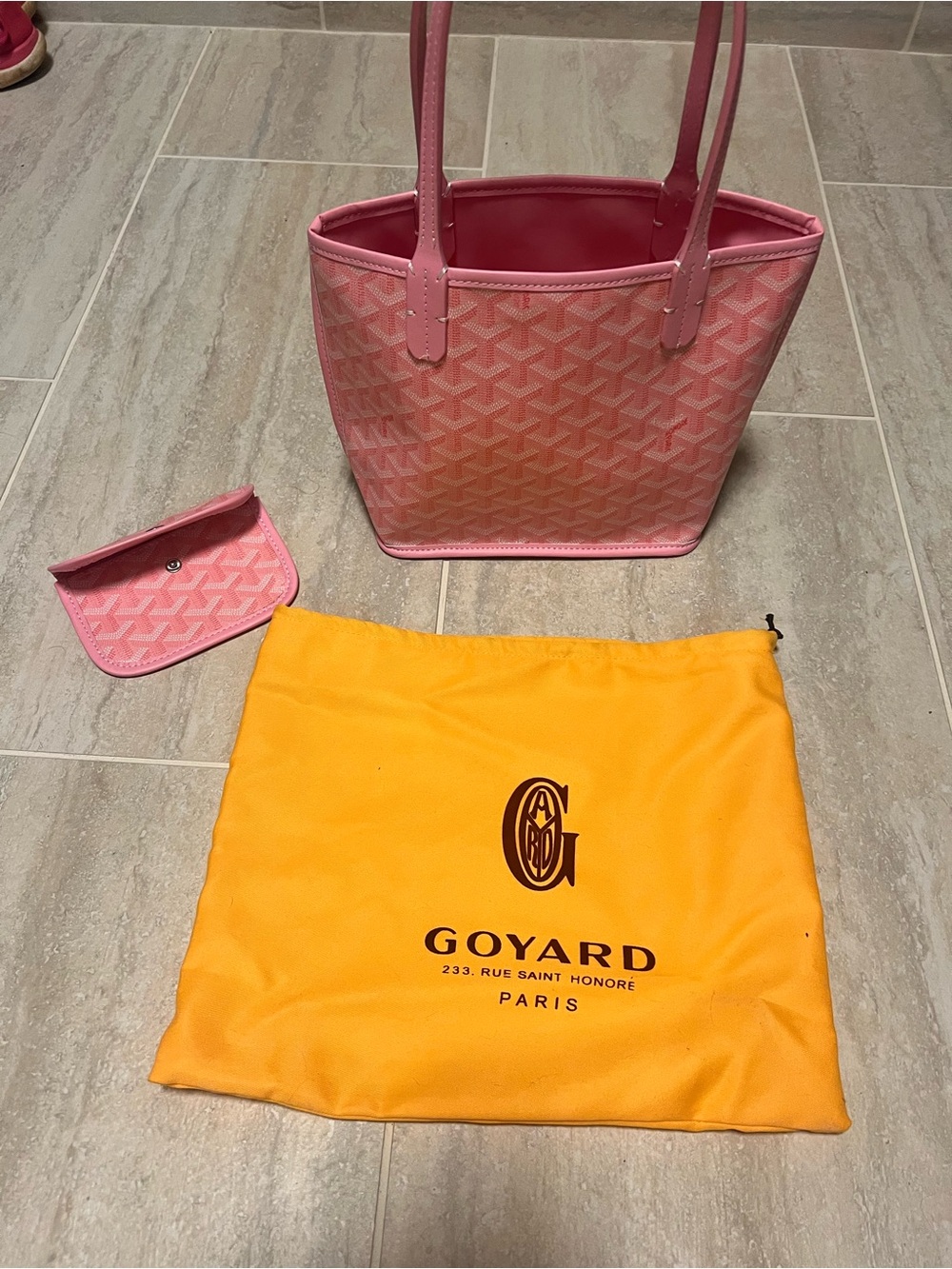 Goyard Pink Coated Canvas Mini Tote with Matching Card Pouch